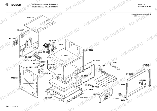 Схема №4 HBE635U с изображением Панель для духового шкафа Bosch 00278342