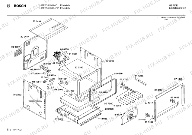 Взрыв-схема плиты (духовки) Bosch HBE635U - Схема узла 02