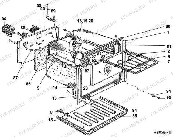 Взрыв-схема плиты (духовки) Aeg C5002F - Схема узла H10 Main Oven Cavity (large)