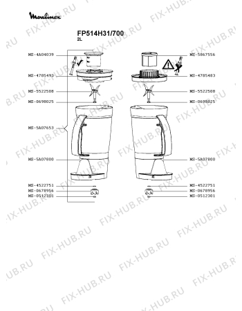 Взрыв-схема кухонного комбайна Moulinex FP514H31/700 - Схема узла LP004246.5P3