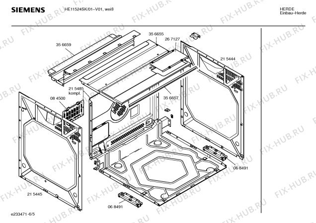 Взрыв-схема плиты (духовки) Siemens HE11524SK - Схема узла 05