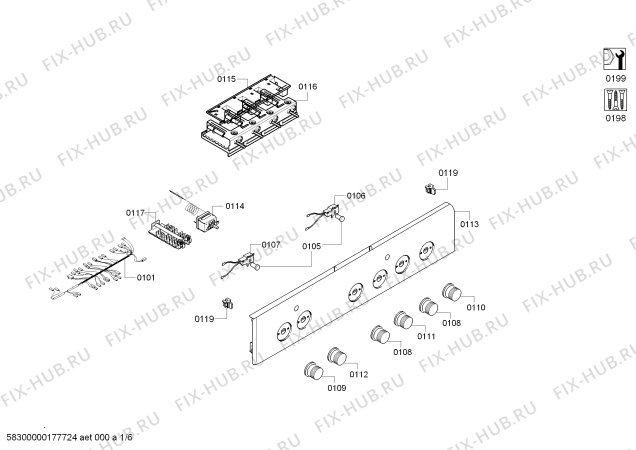 Схема №5 HEN201W2 с изображением Панель управления для духового шкафа Bosch 00749437