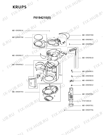 Взрыв-схема кофеварки (кофемашины) Krups F6194210(0) - Схема узла OP001838.4P2