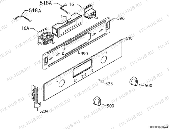 Взрыв-схема плиты (духовки) Faure FYB563W - Схема узла Command panel 037
