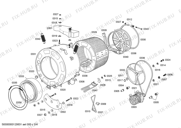 Взрыв-схема стиральной машины Bosch WFA206Q41N LAV. EURO 1000 PROF - Схема узла 03