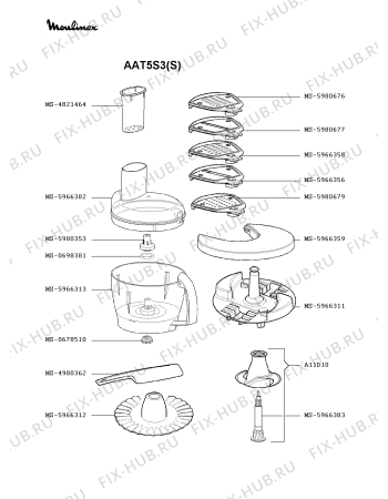 Взрыв-схема кухонного комбайна Moulinex AAT5S3(S) - Схема узла LP002396.1P2