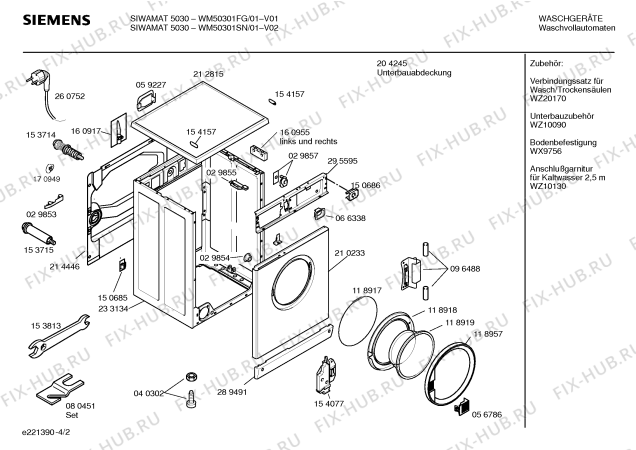 Взрыв-схема стиральной машины Siemens WM50301SN SIWAMAT 5030 - Схема узла 02