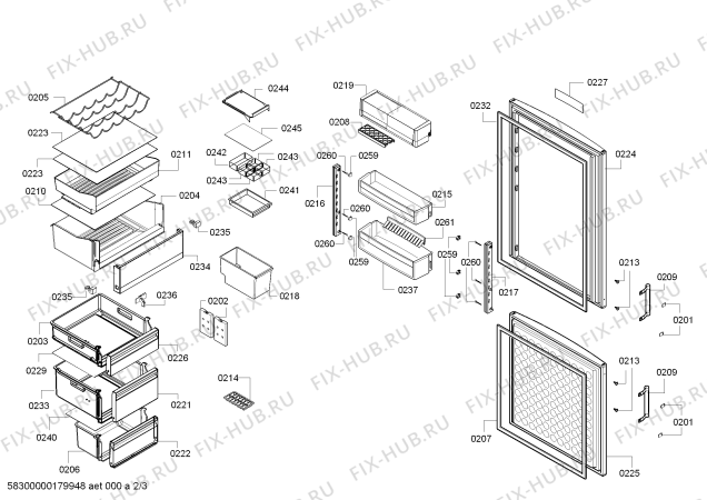 Взрыв-схема холодильника Bosch KGE36BW41G Bosch - Схема узла 02