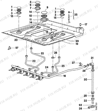 Взрыв-схема плиты (духовки) Arthurmartinelux CG6832M1 - Схема узла Oven and Top functional parts