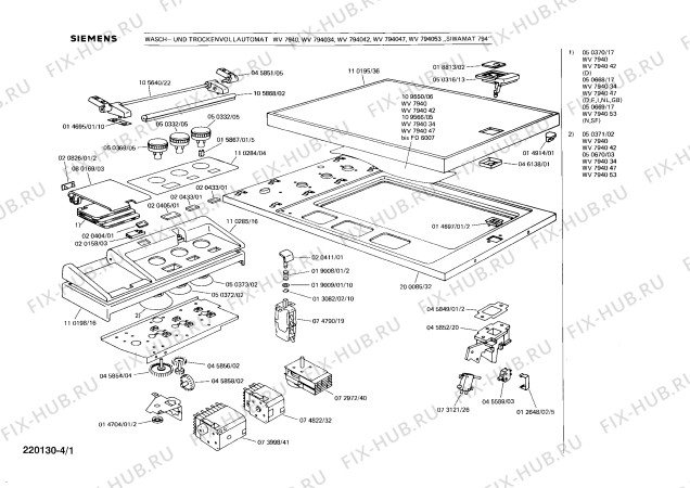 Схема №4 WV794034 с изображением Таблица программ для стиральной машины Siemens 00050668