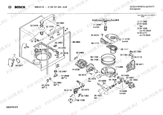 Взрыв-схема посудомоечной машины Bosch 0730101024 SMS6110 - Схема узла 02