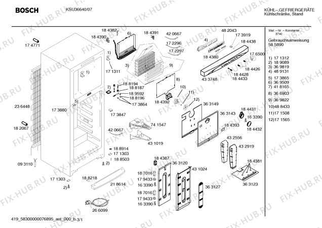 Схема №3 KSU36640 с изображением Дверь для холодильника Bosch 00240394