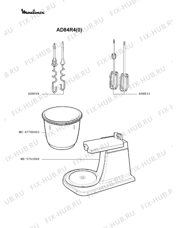 Взрыв-схема блендера (миксера) Moulinex AD84R4(0) - Схема узла 9P000720.9P2