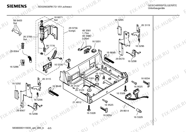 Схема №6 SE63A630RK с изображением Инструкция по эксплуатации для электропосудомоечной машины Siemens 00585038
