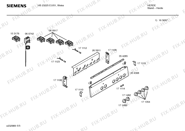 Взрыв-схема плиты (духовки) Siemens HS23225EU - Схема узла 05
