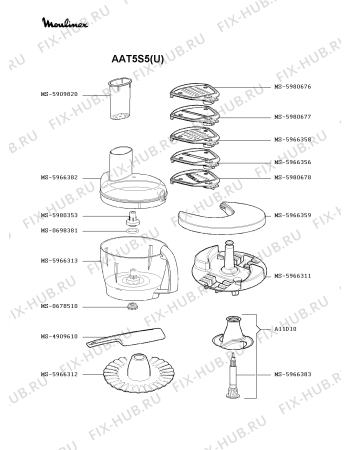 Взрыв-схема кухонного комбайна Moulinex AAT5S5(U) - Схема узла MP002806.6P3