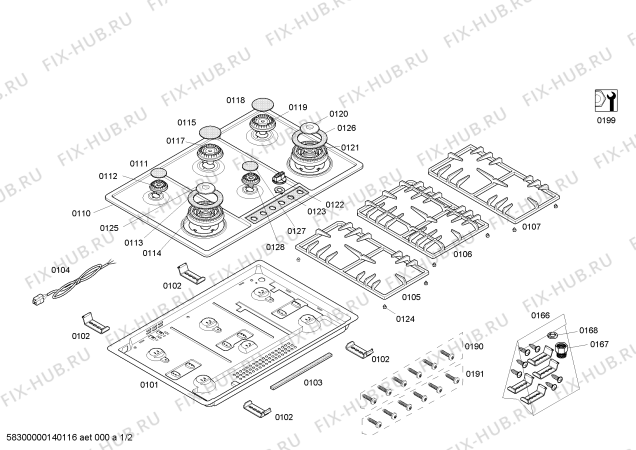 Схема №2 T29S96N0 ENC.T29S96N0 4G+2W 90F NEFF с изображением Ручка конфорки для плиты (духовки) Bosch 00615643