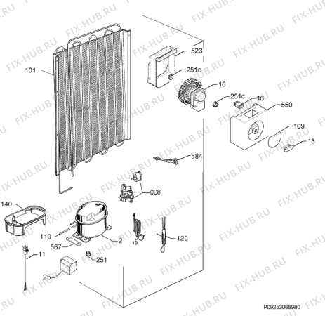 Взрыв-схема холодильника Electrolux FI291/2TV - Схема узла Cooling system 017