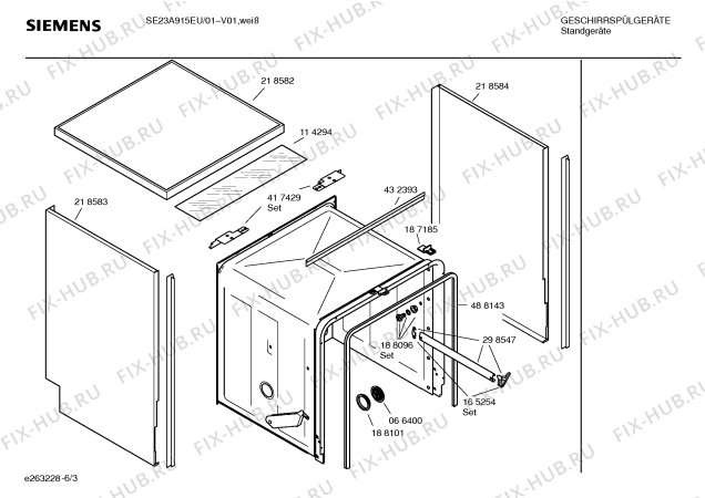 Схема №6 SE23A915EU с изображением Инструкция по эксплуатации для электропосудомоечной машины Siemens 00585017