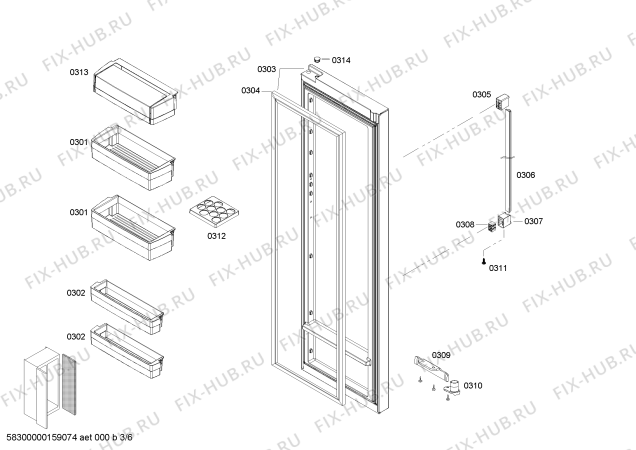 Схема №3 K5920L0GB с изображением Дверь для холодильной камеры Bosch 00711761