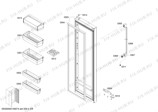 Схема №3 KAD62V50 с изображением Дверь для холодильной камеры Bosch 00249264