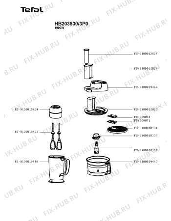 Взрыв-схема блендера (миксера) Tefal HB203530/3P0 - Схема узла DP005415.7P2