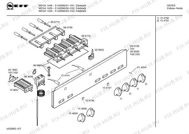 Схема №3 E1420N0 MEGA 1429 с изображением Панель управления для плиты (духовки) Bosch 00290158