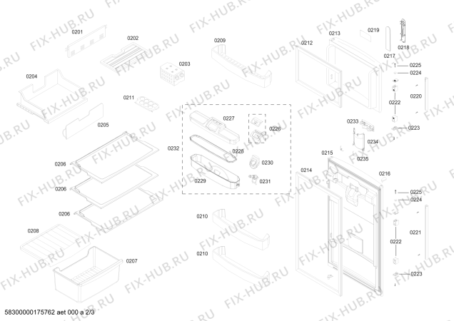 Взрыв-схема холодильника Bosch KDN26BL111 REF BOSCH ECO-TT263 IXL 220V/60HZ - Схема узла 02