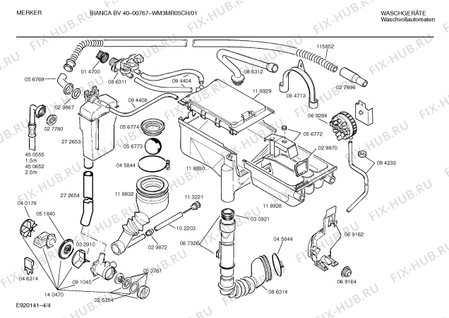 Взрыв-схема стиральной машины Merker WM3MR05CH BIANCA BV40 - Схема узла 04