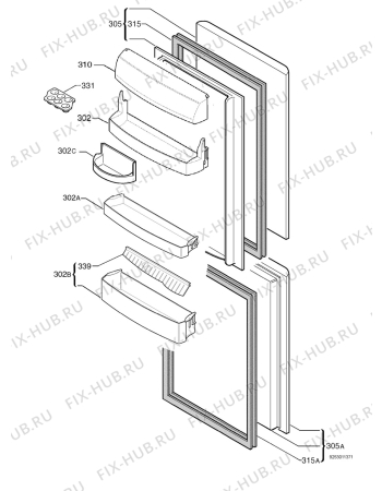 Взрыв-схема холодильника Faure FRC323AW - Схема узла Door 003