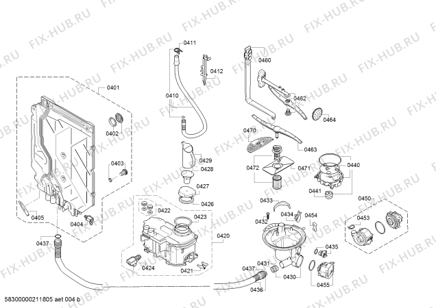 Взрыв-схема посудомоечной машины Bosch SMS63L08EA, Silence - Схема узла 04
