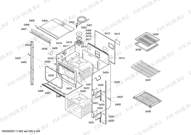 Схема №9 HBL765AUC с изображением Крышка для холодильной камеры Bosch 00243203