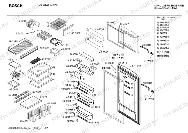 Схема №3 KSU49621ME с изображением Дверь для холодильника Bosch 00242613