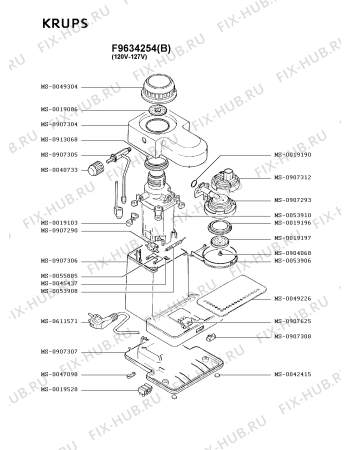 Взрыв-схема кофеварки (кофемашины) Krups F9634254(B) - Схема узла JP001884.7P2