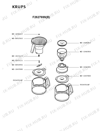 Взрыв-схема кофеварки (кофемашины) Krups F2627699(B) - Схема узла XP001601.7P2
