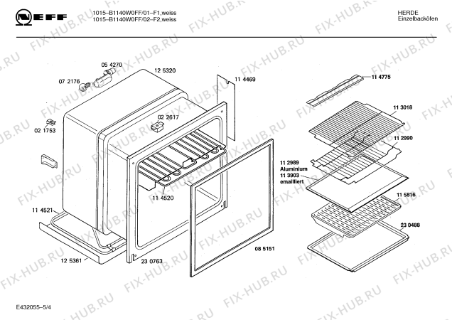 Схема №5 B1140W0FF 1015 с изображением Инструкция по эксплуатации для электропечи Bosch 00515610