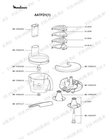Взрыв-схема кухонного комбайна Moulinex AATFD1(1) - Схема узла 8P000411.2P4