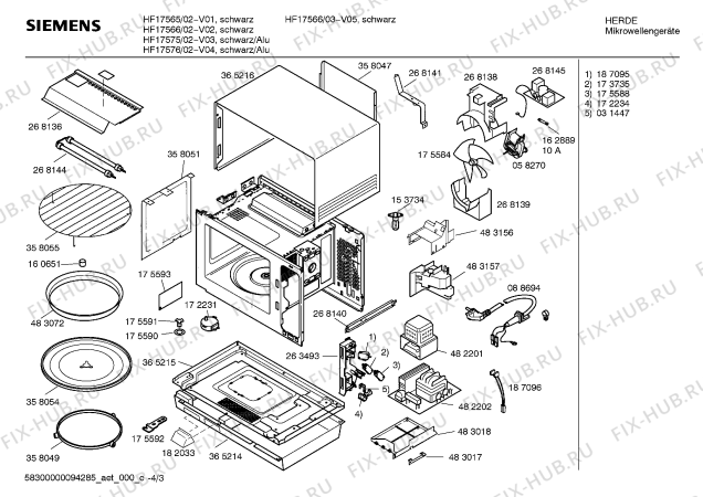Взрыв-схема микроволновой печи Siemens HF17575 - Схема узла 03