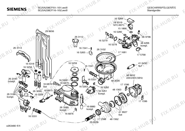 Схема №6 SE25A238EP Festival с изображением Фронтальное колено для посудомойки Siemens 00420393