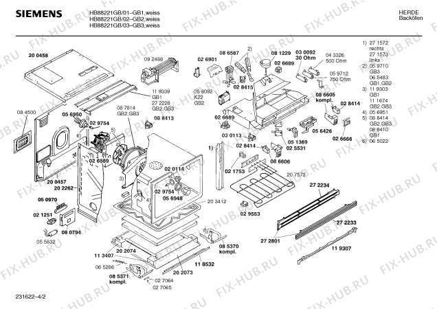 Взрыв-схема плиты (духовки) Siemens HB88221GB - Схема узла 02