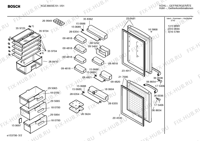 Схема №3 KGE36460IE с изображением Дверь для холодильника Bosch 00236441