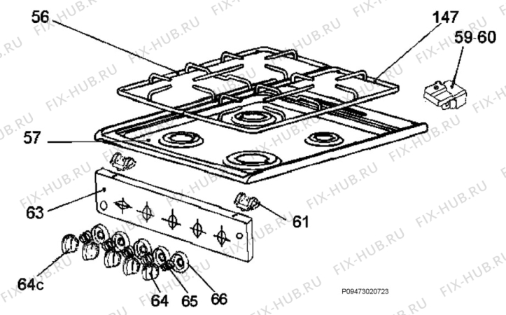 Взрыв-схема плиты (духовки) Electrolux EKK5015 - Схема узла Section 4