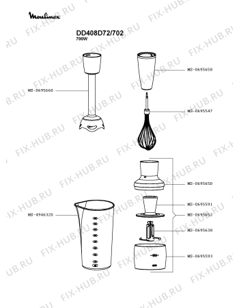 Взрыв-схема блендера (миксера) Moulinex DD408D72/702 - Схема узла UP004081.8P2