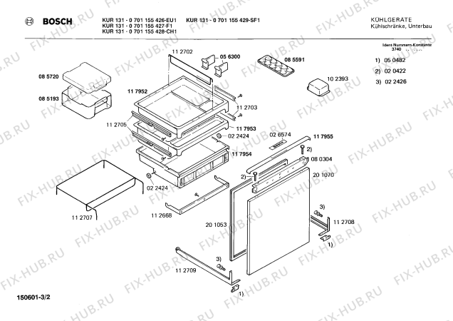 Взрыв-схема холодильника Bosch 0701155427 KUR131 - Схема узла 02