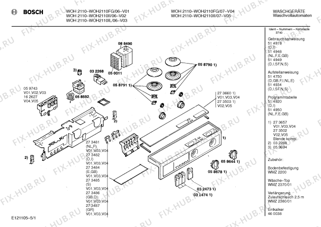 Схема №5 WOH2110IL, WOH2110 с изображением Панель для стиралки Bosch 00273657