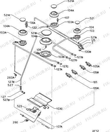 Взрыв-схема плиты (духовки) Castor CG5540S - Схема узла Functional parts 267