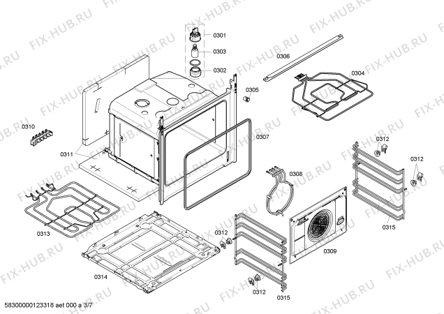 Взрыв-схема плиты (духовки) Bosch HLN443050V - Схема узла 03