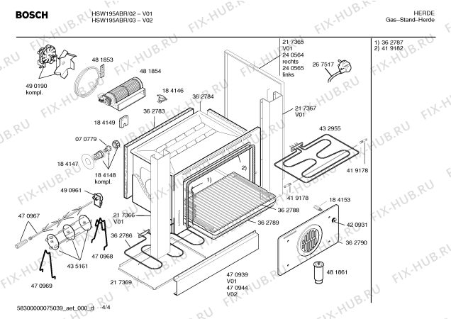 Схема №4 HSW195ABR Bosch Solitaire с изображением Инструкция по эксплуатации для духового шкафа Bosch 00587003