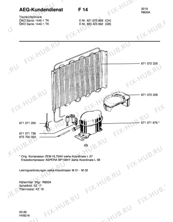 Взрыв-схема холодильника Aeg SAN1440 TK - Схема узла Refrigerator cooling system