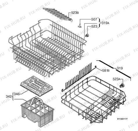 Взрыв-схема посудомоечной машины Electrolux ESF673 - Схема узла Basket 160